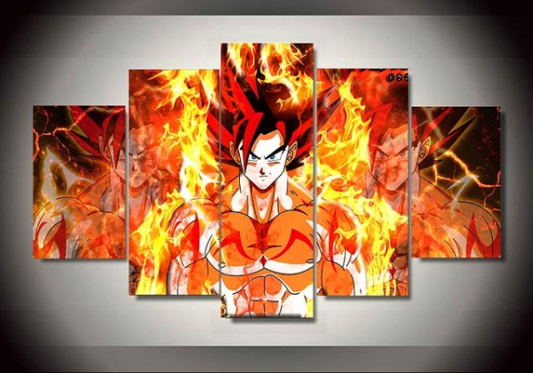 5 Pieces On Fire Songoku DBZ Style Canvas Wall Art - DBZ Shop