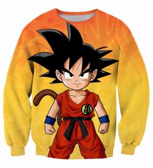 Cute Young Kid Goku Yellow Dragon Ball 3D Crewneck Yellow Sweatshirt - DBZ Shop