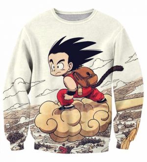 Flying Cute Kid Goku Cloud Nimbus Vintage Beige Sweatshirt x700 - DBZ Shop